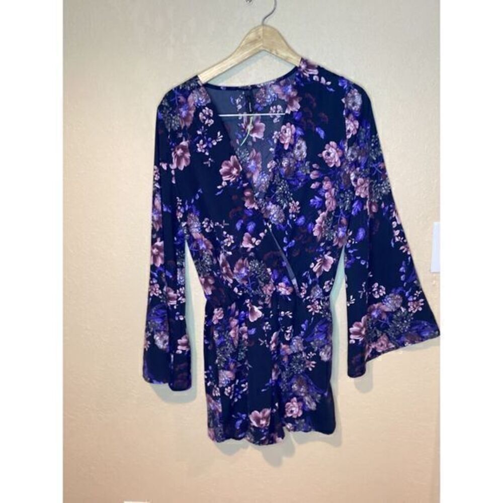 Emetla Floral Long Sleeve‎ Romper Navy Blue Pink Romantic Boho Chic